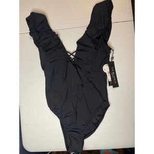 La Blanca Women's Island Goddess Over The Shoulder Ruffle Plunge One Piece, 8